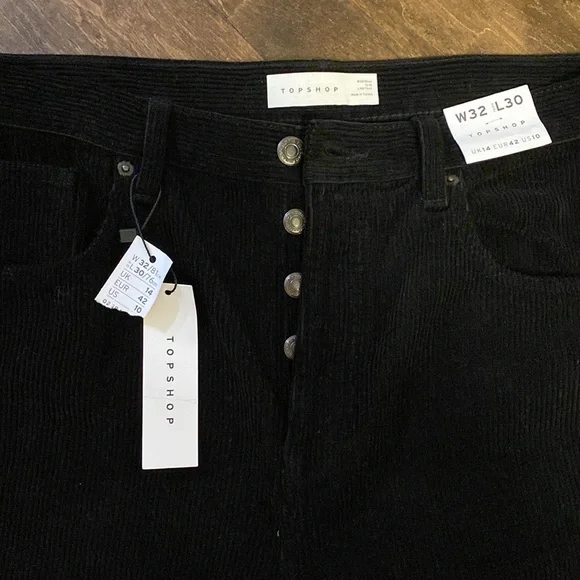 NWT Topshop Corduroy Black Capris Length 25 Inches - Picture 2 of 7